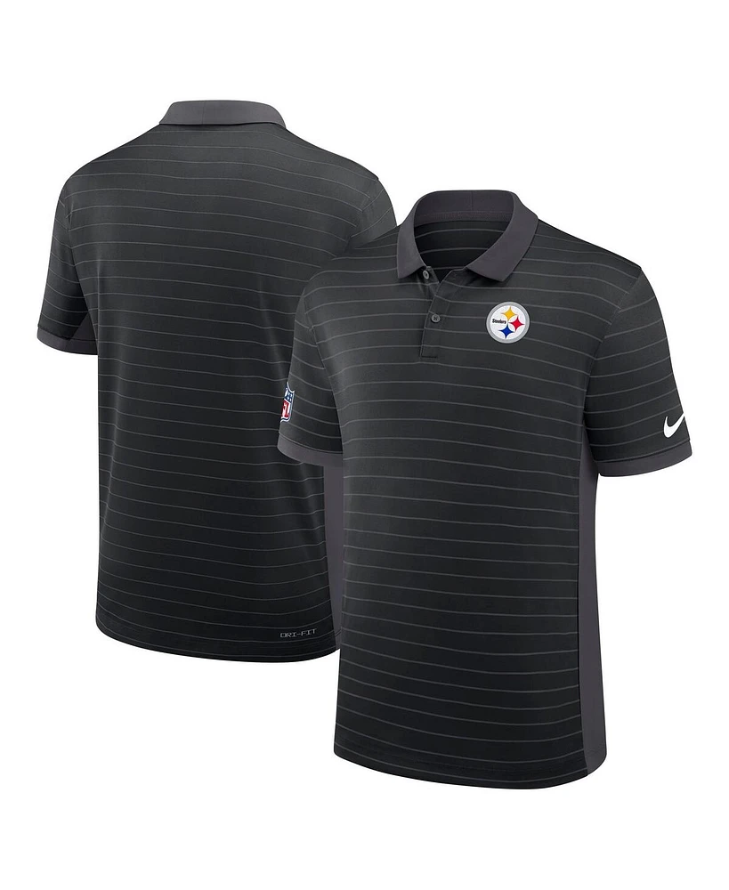 Nike Men's Black Pittsburgh Steelers Sideline Victory Stripe Performance Polo Shirt