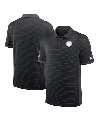 Nike Men's Black Pittsburgh Steelers Sideline Victory Stripe Performance Polo Shirt