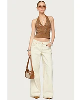 Edikted Women's Contrast Stitch Low Rise Wide Leg Jeans