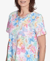 Alfred Dunner Petite Spring Butterfly Crew Neck Top