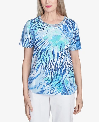 Alfred Dunner Petite Animal Printed Top with Ruched Sides