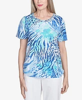 Alfred Dunner Petite Animal Printed Top with Ruched Sides