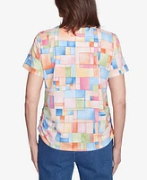 Alfred Dunner Petite Color Block Tile Top with Side Ruching