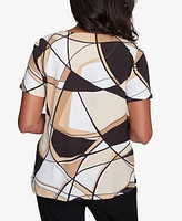 Alfred Dunner Petite Geometric Top with Detailed Neckline