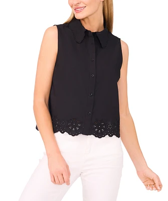CeCe Women's Eyelet Embroidered Cotton Sleeveless Blouse