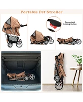 Gymax Folding Pet Stroller 4-Wheel Pet Travel Carrier w/Storage Basket