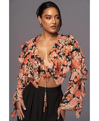 Jluxlabel Women's Floral Yvanna Ruffle Top