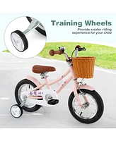 12 Inch Kids Bike Retro Bicycle with Adjustable Height and Basket for Ages 3-8 Years Old
