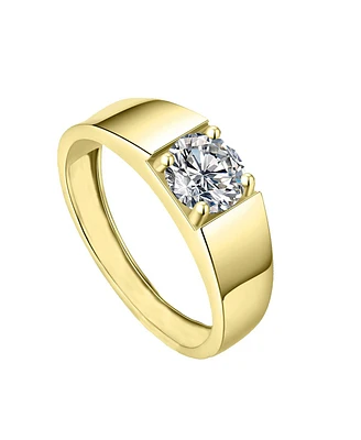 Rachel Glauber Men's Clear Cubic Zirconia Slim Adjustable Band Ring