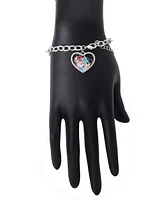 Disney Mickey and Minnie Cubic Zirconia Football Heart Charm Chain Bracelet