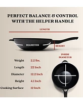 Alva Energy 12" Classic Nonstick Wok with Helper Handle - Flat Bottom, Non-Toxic Pfas/Pfoa/Ptfe-Free