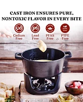 Alva Nori 2 Qt Enameled Cast Iron Fondue Set - Complete with 8 Wooden Forks & Adjustable Burner - Pfoa-Free Cheese, Chocolate & S'mores Pot