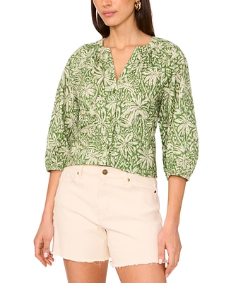 Vince Camuto Women's Cotton Printed Raglan-Sleeve Peasant Blouse