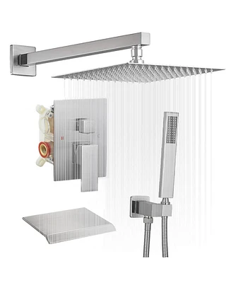 Greenspring -Spray Patterns With .5 Gpm in. Showerhead Wall Mounted Dual Shower Heads Valve Brushed Nickel