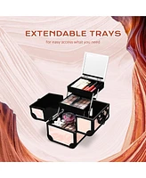 Byootique Rolling Nail Table w/ Makeup Case Cosmetic Organizer Aluminum Pink