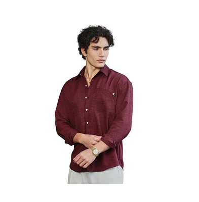 Campus Sutra Men's Wine Red Modular Solid Oversized Shirt