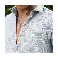 Campus Sutra Men's Baby Blue Self-Design Wave Shirt