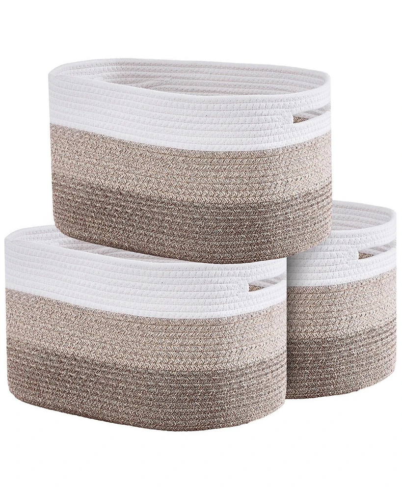 Slickblue Woven Cotton Rope Baskets 3 Pack for Organizing Closet Shelf or Kids Room
