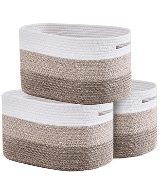 Slickblue Woven Cotton Rope Baskets 3 Pack for Organizing Closet Shelf or Kids Room