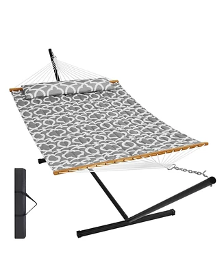 Slickblue Two Person Heavy Duty Hammock with Steel Stand Pillow and Portable Carrying Bag