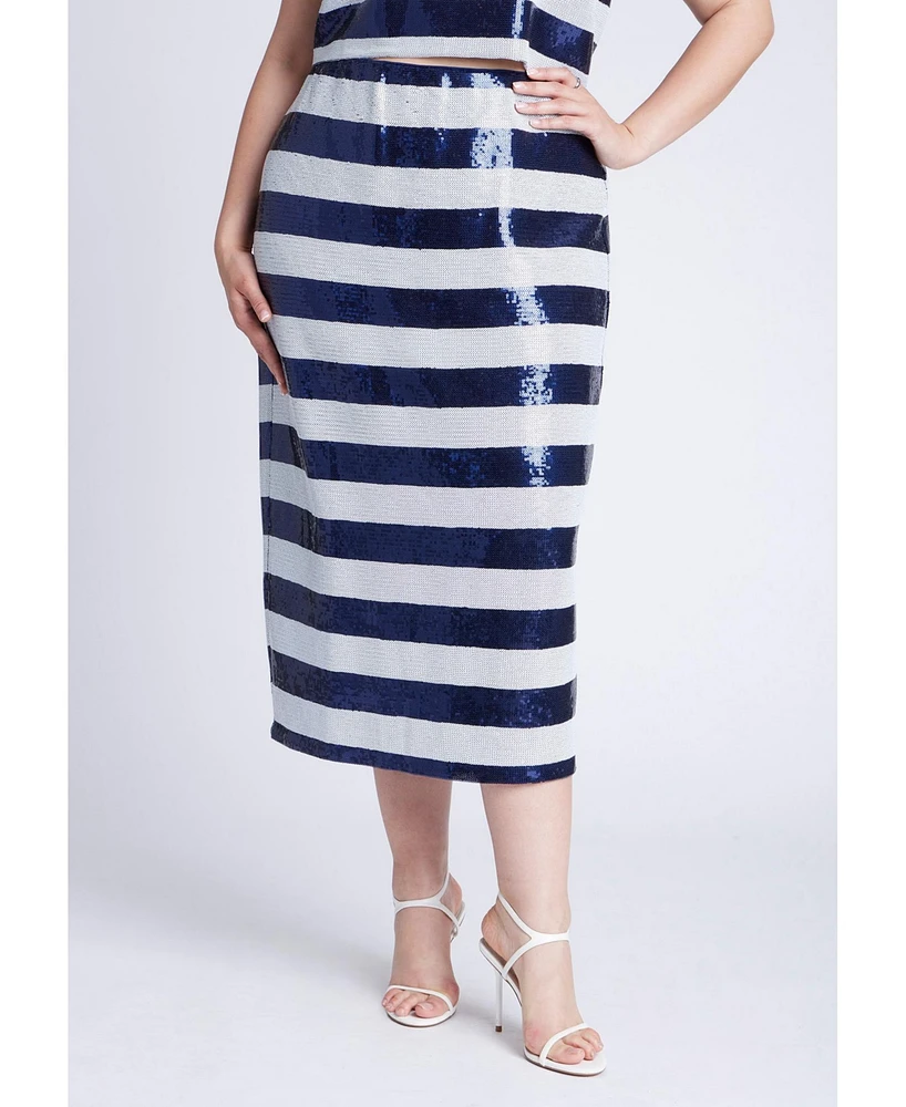 Eloquii Plus Sequin Striped Midi Skirt
