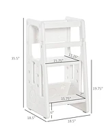 Toddler Tower with Adjustable Height, Toddler Kitchen Stool Helper with Anti-slip Mat, Step Stool for Kitchen, Bathroom, White