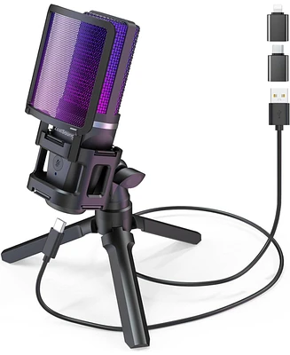 ZealSound Gaming Usb Microphone for Pc,Rgb Condenser Computer Mic w/ Tripod Stand,Gain Control for Gaming,Streaming,Podcasting,Asmr,Cardioid Mic Kit