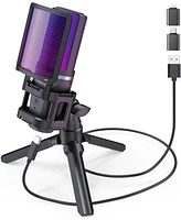ZealSound Gaming Usb Microphone for Pc,Rgb Condenser Computer Mic w/ Tripod Stand,Gain Control for Gaming,Streaming,Podcasting,Asmr,Cardioid Mic Kit