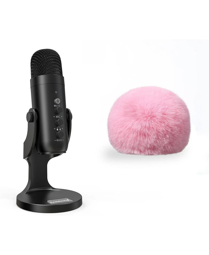 ZealSound Usb Condenser Microphone k66 and d65p Furry Cover Bundle