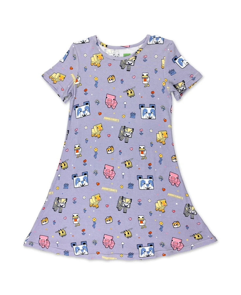 Bellabu Bear Girls' Minecraft Pixel Pals Short Sleeve Dress