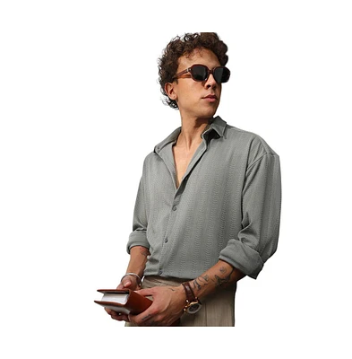Campus Sutra Men's Ash Grey Stripe-Textured Shirt