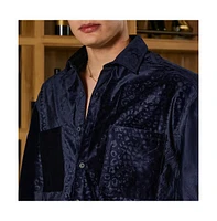 Campus Sutra Men's Navy Blue Cheetah Velvet Oversized Shirt