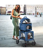 Gymax Double Pet Stroller for 2 Dogs or Cats w/ 2 Detachable Carriers Safety Belt