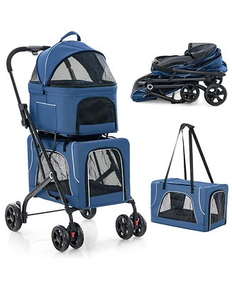 Gymax Double Pet Stroller for 2 Dogs or Cats w/ 2 Detachable Carriers Safety Belt
