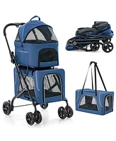 Gymax Double Pet Stroller for 2 Dogs or Cats w/ 2 Detachable Carriers Safety Belt