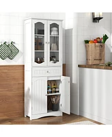Bathroom Storage Cabinet with 2 Glass Doors and Adjustable Shelves Drawer