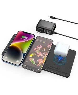 Zealsound Wireless Charging Pad Ultra Slim Triple Charger Station For Multiple 3 Device New Airpods Ultra Slim Pu Leather Mat W Ac Adapter For Phone