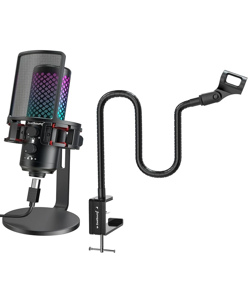 ZealSound Gaming Usb Rgb Microphone Bkd-12a and 19inch gooseneck Flexible Microphone arm Stand H19