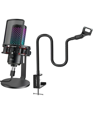ZealSound Gaming Usb Rgb Microphone Bkd-12a and 19inch gooseneck Flexible Microphone arm Stand H19