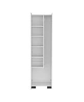 Attica Broom Cabinet Double-Door Design with Inner Shelves and Side Hangers, White