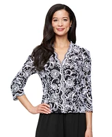 Alex Evenings Petite Floral-Embroidered 3/4-Sleeve Lace Top