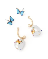 Betsey Johnson Faux Stone Backyard Butterfly Barbell Earrings