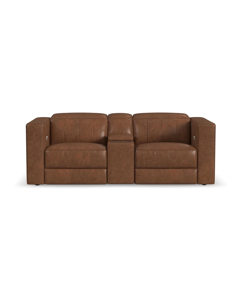 Flexsteel Austin 84" Chestnut Leather Power Reclining Loveseat with Console