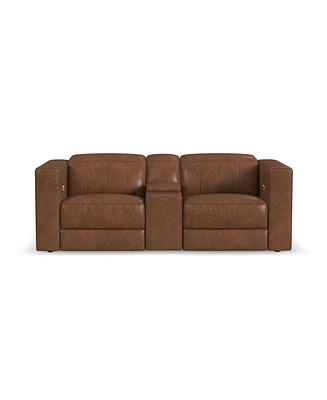 Flexsteel Austin 84" Chestnut Leather Power Reclining Loveseat with Console