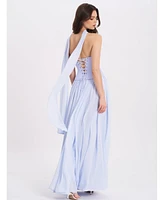 Miss Circle Women's Qianna Baby Blue Peplum Top Drop Waist Chiffon Gown
