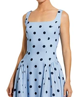 Mac Duggal Women's Polka Dot A-Line Midi Dress with Square Neck and Ruffle Gussets
