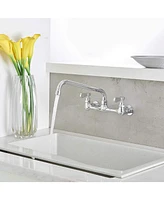 Greenspring 2-Handle Wall Mount Kitchen Faucet With 12 Inch Swivel Spout 8" Center In Polished Chrome