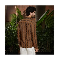 Campus Sutra Men's Chocolate Brown & Onyx Black Xoxo-Tactile Shirt