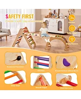 Slickblue Toddler Wooden Pikler Triangle Set 5 1 Climbing Gym with Ramp and Arch Indoor