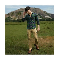 Campus Sutra Men's Forest Green & Indigo Blue Buffalo Check Utility Shirt